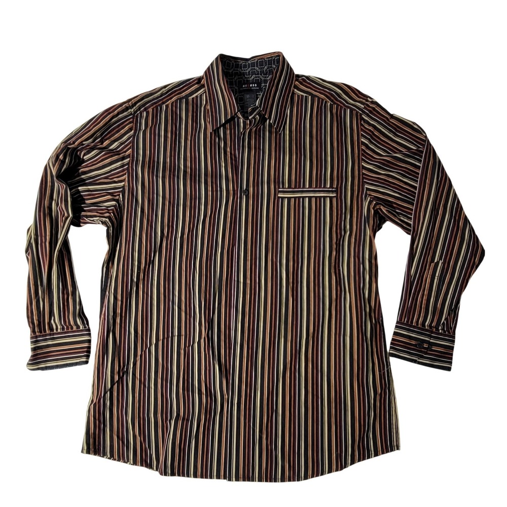 Axcess Claiborne Mens Long Sleeve Button Down Shirt Brown Striped Size L